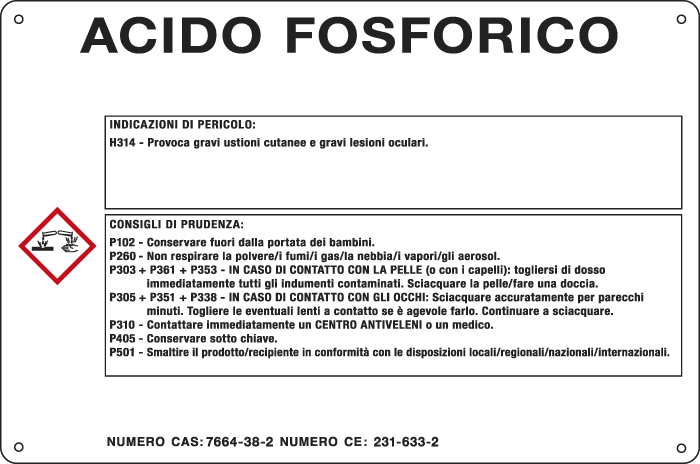 [27B990] 27B990 - cartello sostanze pericolose simbologia CLP " ACIDO FOSFORICO "