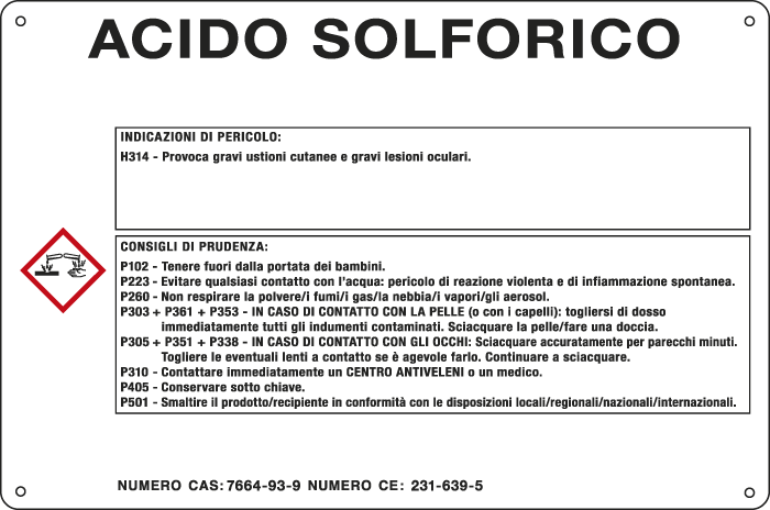 [35B580] 35B580 - cartello sostanze pericolose simbologia CLP " ACIDO SOLFORICO "