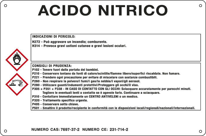 [35B620] 35B620 - cartello sostanze pericolose simbologia CLP " ACIDO NITRICO "
