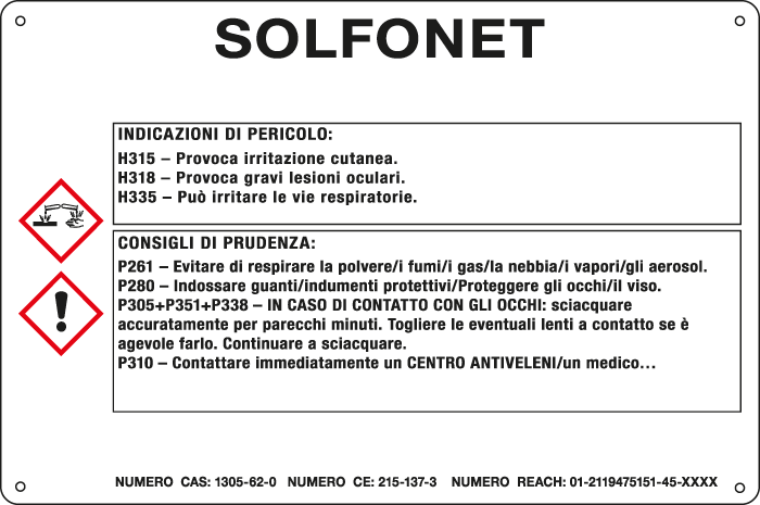 [35F250] 35F250 - cartello sostanze pericolose simbologia CLP " SOLFONET "