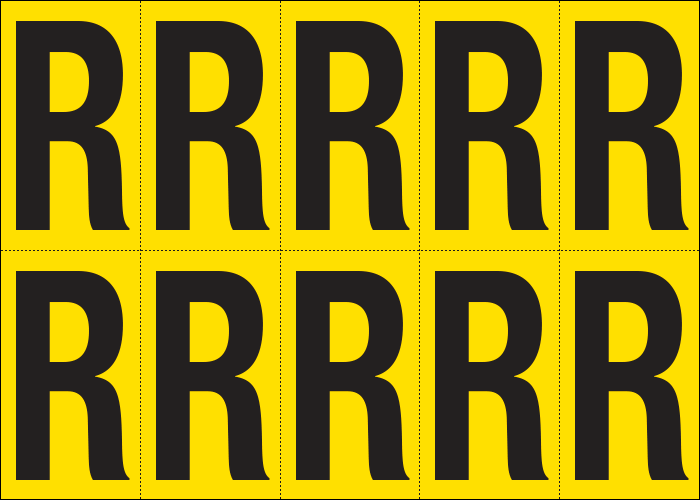 [905R] 905R - Foglio n.10 etichette adesive G/N lettera R