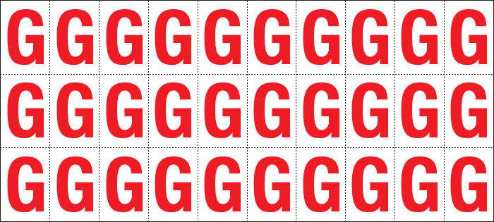 [912G] 912G - Foglio n.30 etichette adesive B/R lettera G