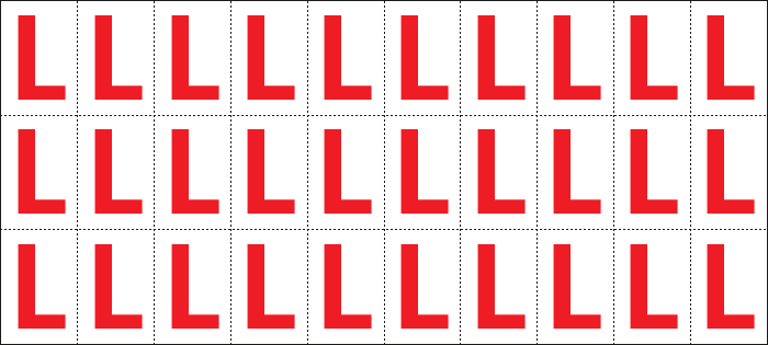 [912L] 912L - Foglio n.30 etichette adesive B/R lettera L