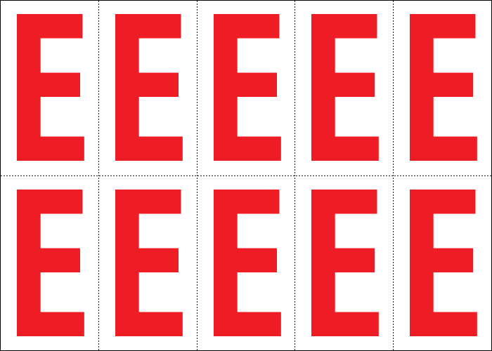 [915E] 915E - Foglio n.10 etichette adesive B/R lettera E