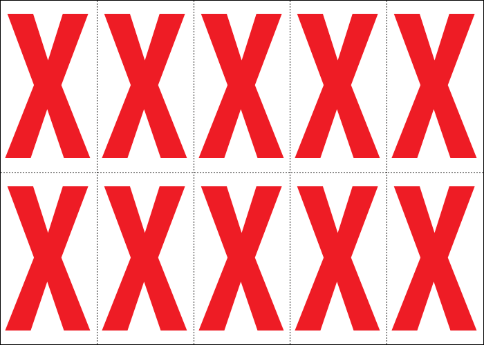 [915X] 915X - Foglio n.10 etichette adesive B/R lettera X