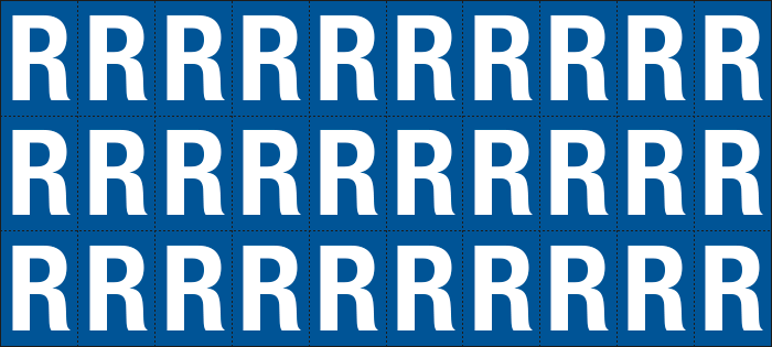 [922R] 922R - Foglio n.30 etichette adesive B/B lettera R