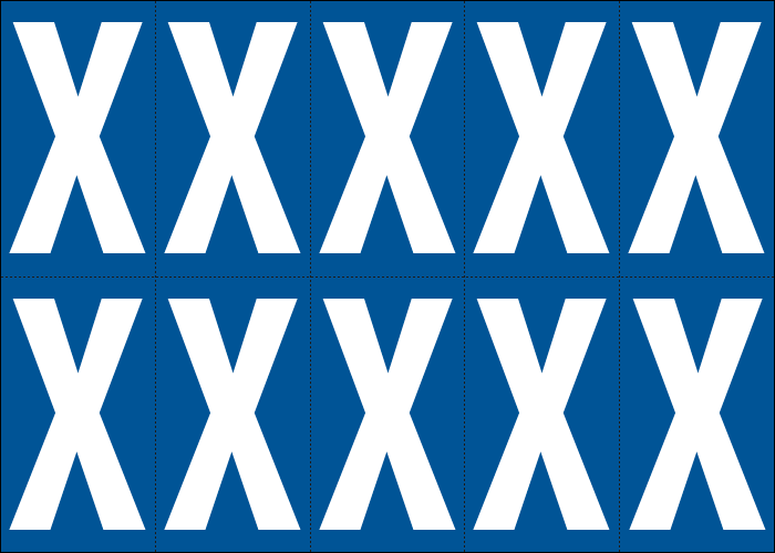 [925X] 925X - Foglio n.10 etichette adesive B/B lettera X