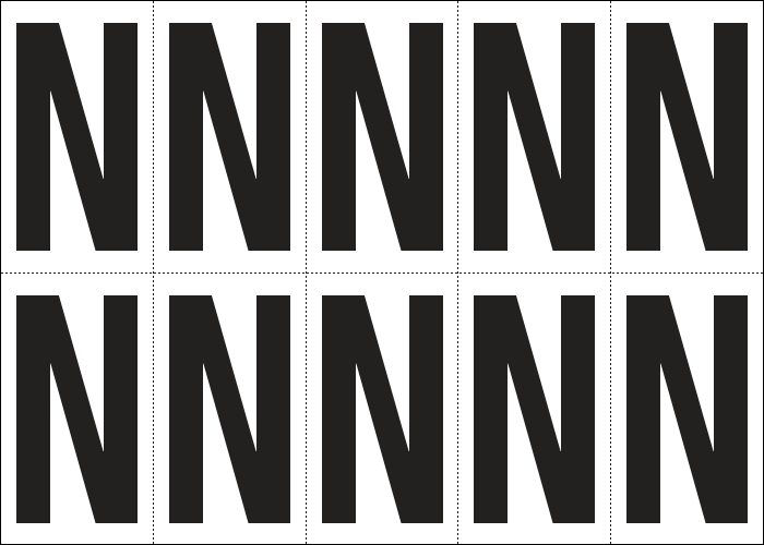 [935N] 935N - Foglio n.10 etichette autoadesive B/N lettera N