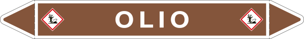 [99C440C] 99C440C - etichetta autoadesiva fondo marrone con frecce e simboli OLIO