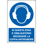 [E1929X] E1929X - Cartello obbligo In questa zona indossare cuffia EN ISO 7010