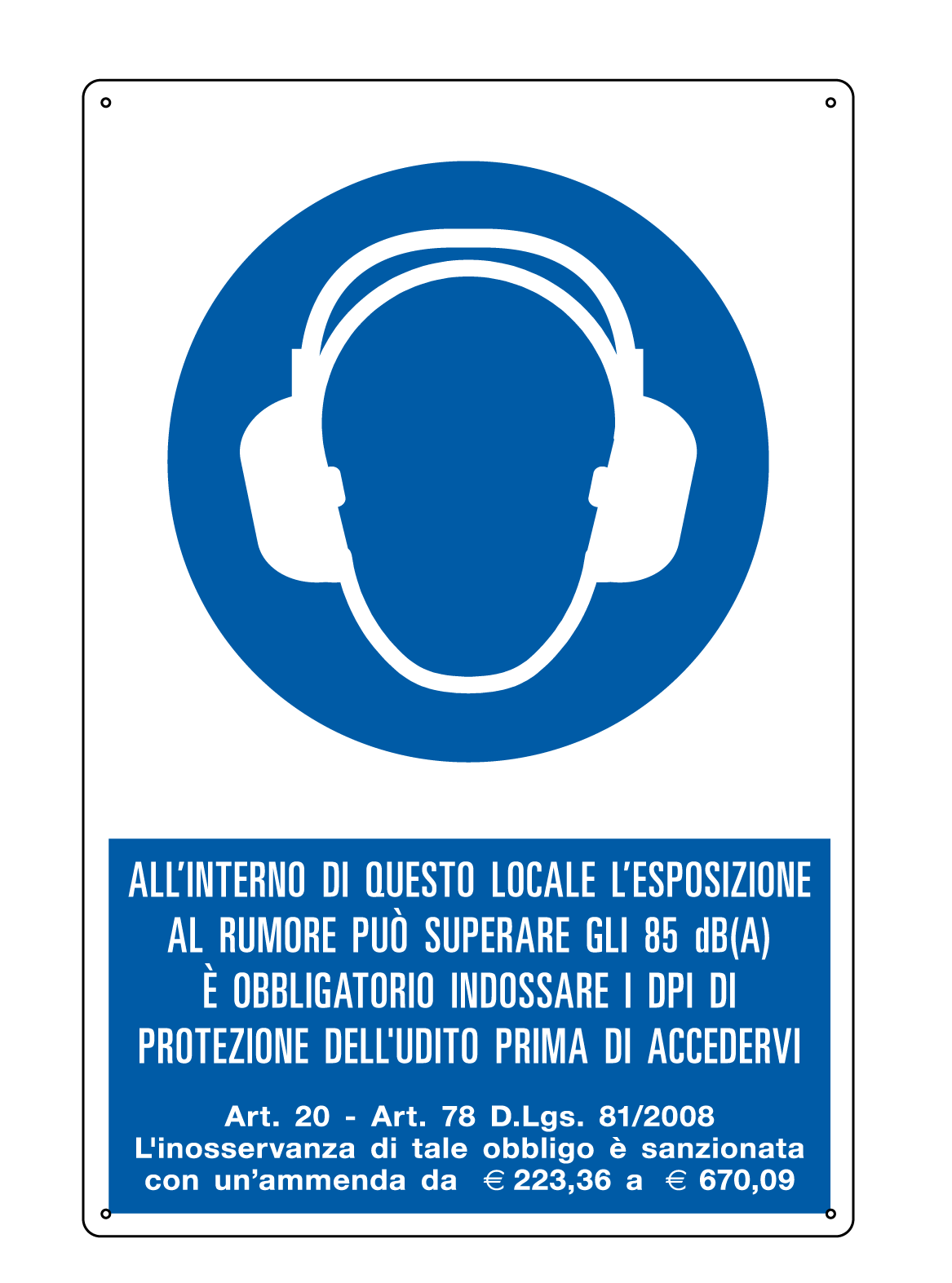 [E1948X] E1948X - Cartello obbligo proteggere l'udito nel locale EN ISO 7010