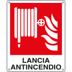 [E20157X] E20157X - Cartello antincendio lancia antincendio simbolo+testo EN ISO 7010