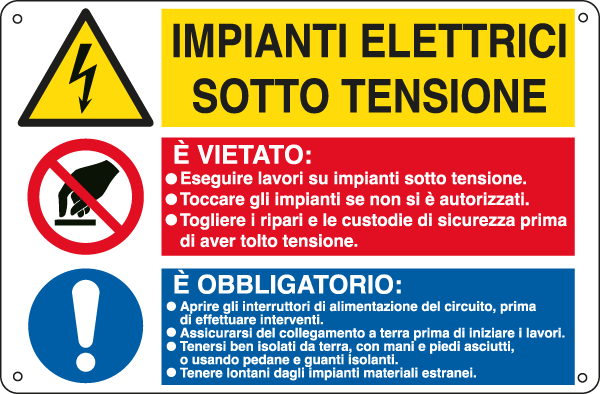 [E3531S] E3531S - etichetta multisimbolo IMPIANTI ELETTRICI SOTTO TENSIONE e' vietato...