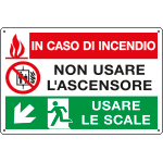 [E3536] E3536 - Cartello multisimbolo NON USARE ASCENSORE discesa sinistra EN ISO 7010