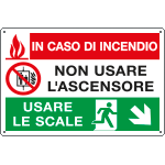[E3537] E3537 - Cartello multisimbolo NON USARE ASCENSORE discesa destra EN ISO 7010