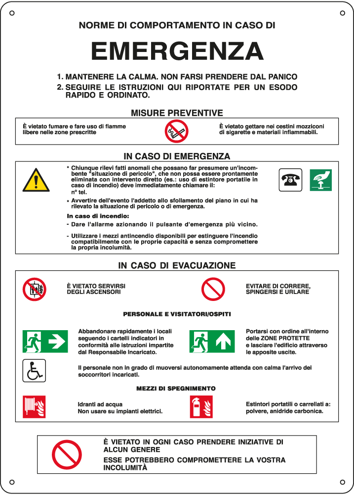 [E3784] E3784 - Cartello NORME COMPORTAMENTO EMERGENZA EN ISO 7010