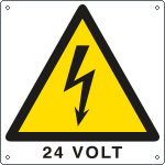 [E400719KS] E400719KS - Etichetta autoadesiva pericolo 24 volt EN ISO 7010