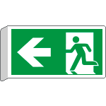 [E715101BK] E715101BK - Cartello BIFACCIALE uscita di emergenza freccia a sinistra EN ISO 7010