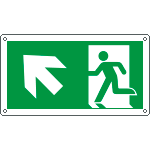 [E715105KS] E715105KS - Etichetta uscita di emergenza freccia in alto a sinistra EN ISO 7010