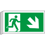 [E715108BK] E715108BK - Cartello BIFACCIALE uscita di emergenza freccia basso a dx EN ISO 7010