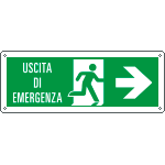 [E720102W] E720102W - Cartello uscita di emergenza freccia a destra e scritta EN ISO 7010