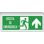 [E720103SW] E720103SW - Cartello SOSPESO bifacciale uscita emergenza freccia avanti ISO 7010