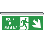 [E720108SK] E720108SK - Cartello SOSPESO bifacciale uscita emergenza freccia SE EN ISO 7010