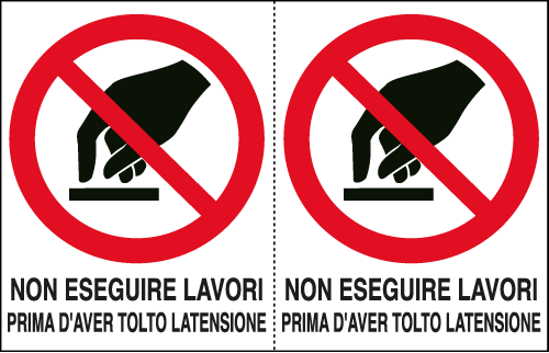 [E9509A] E9509A - Foglio n. 2 etichette adesive non eseguire lavori EN ISO 7010