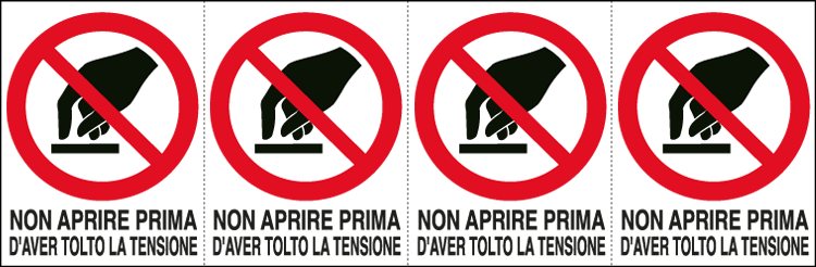 [E9510B] E9510B - Foglio n. 4 etichette adesive non aprire prima..EN ISO 7010