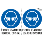 [E9532A] E9532A - Foglio n. 2 etichette adesive obbligo usare occhiali EN ISO 7010