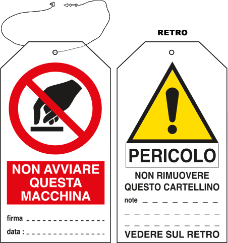 [E9801] E9801 - Cartellino plastico vietato toccare macchina in riparazione EN ISO7010